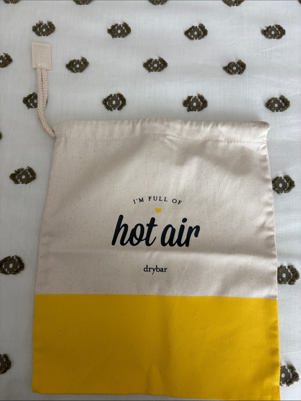 Drybar Cream and Yellow 'I'm Full of Hot Air' Drawstring Pouch